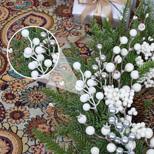 LLZLL 32 Pack Christmas Picks Artificial Christmas Tree Berries 6.5 Inch Holly Berry Stems for Winter Xmas Holiday DIY Ornaments（White） - Image 4