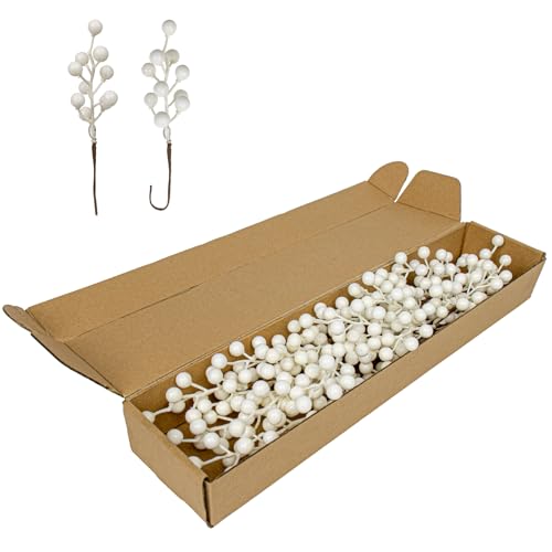 LLZLL 32 Pack Christmas Picks Artificial Christmas Tree Berries 6.5 Inch Holly Berry Stems for Winter Xmas Holiday DIY Ornaments（White） - Image 1