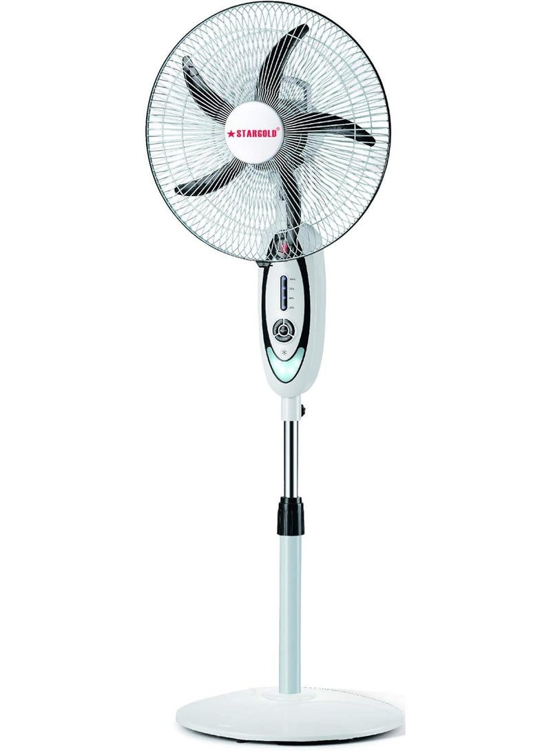 ستارجولد مروحة ستاند قابلة للشحن 16 بوصة – تعمل بالكهرباء والبطارية مع إضاءة LED - Image 1