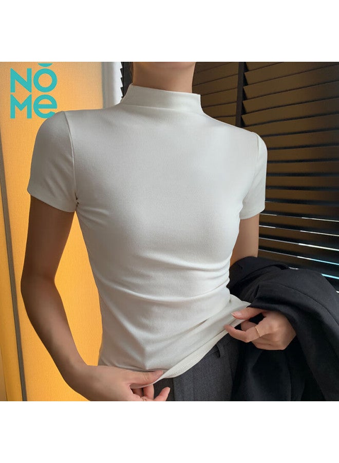 نومي Nome قميص بولو نصف برقبة عالية وأكمام قصيرة للنساء صيفي جديد عالي الجودة ضيق الأعلى أبيض 2XL - Image 1
