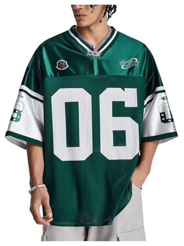 Verdusa Mens Jersey Oversized Graphic Tee V Neck Short Shoulder Casual T Shirts Green XLarge - Image 1