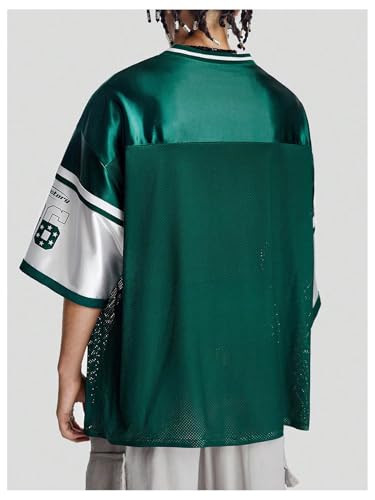 Verdusa Mens Jersey Oversized Graphic Tee V Neck Short Shoulder Casual T Shirts Green XLarge - Image 3