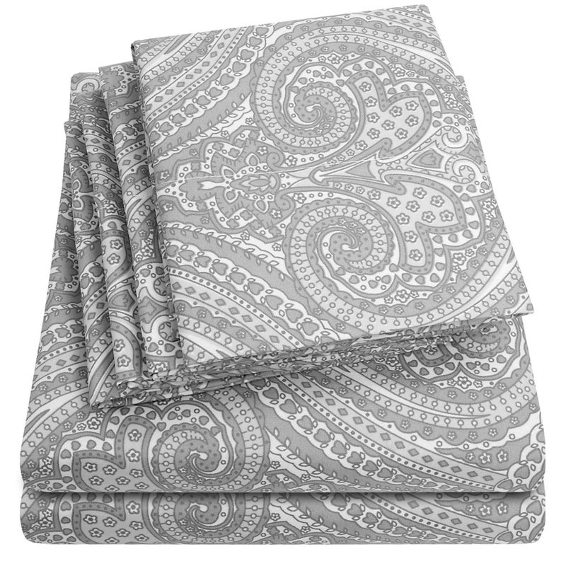 Sweet Home Collection Queen Sheets Paisley Grey  6 Piece 1500 Supreme Collection Fine Brushed Microfiber Deep Pocket Queen Sheet Set Bedding  2 Extra Pillow Cases Great Value Queen Paisley Gray  - Image 1