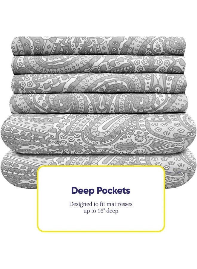 Sweet Home Collection Queen Sheets Paisley Grey  6 Piece 1500 Supreme Collection Fine Brushed Microfiber Deep Pocket Queen Sheet Set Bedding  2 Extra Pillow Cases Great Value Queen Paisley Gray  - Image 2