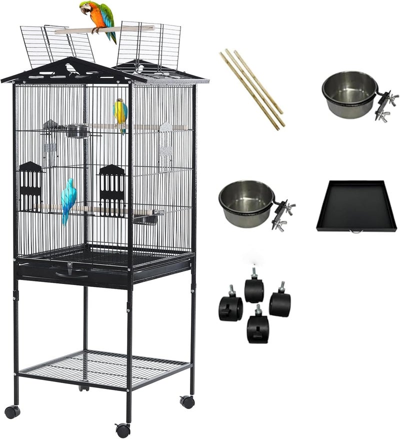 TDOO Global assorted color picks 52-Inch Large Metal Bird Cage with Open Top – Standing Parrot & Parakeet Flight Cage, Rolling Stand & Bottom Tray Included, Bird Villa with 2 Stainless Steel Feeding Cups Slow wear optimized quality - Image 1