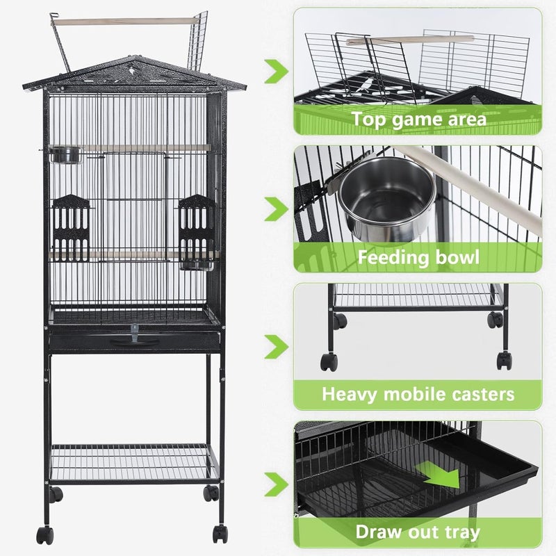 TDOO Global assorted color picks 52-Inch Large Metal Bird Cage with Open Top – Standing Parrot & Parakeet Flight Cage, Rolling Stand & Bottom Tray Included, Bird Villa with 2 Stainless Steel Feeding Cups Slow wear optimized quality - Image 3