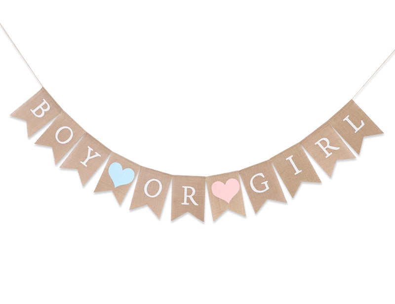 WAWOO Boy or Girl Burlap Banner - Burlap Baby Shower Banner, Baby Shower Decorations, Gender Reveal, Rustic Girl Boy Shower Burlap Banner, Photo Decoration Props (Gender Reveal Banner) - Image 1