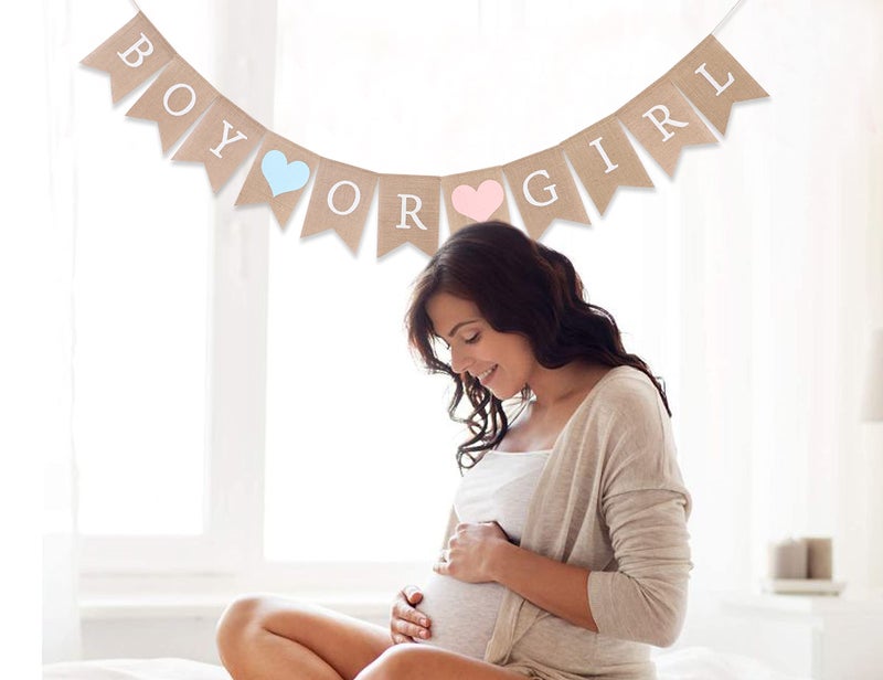 WAWOO Boy or Girl Burlap Banner - Burlap Baby Shower Banner, Baby Shower Decorations, Gender Reveal, Rustic Girl Boy Shower Burlap Banner, Photo Decoration Props (Gender Reveal Banner) - Image 2