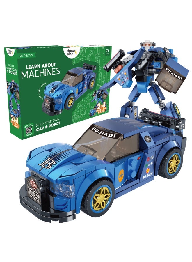 ThinkerPlace Cobalt Racer 2-in-1 Robot & Sports Car (229 Pieces) | Learn About Machines | Building Block Set for Kids Age 7+ | STEM Educational Toy | Build, Play & Learn | Science & Learning Toy - Image 1