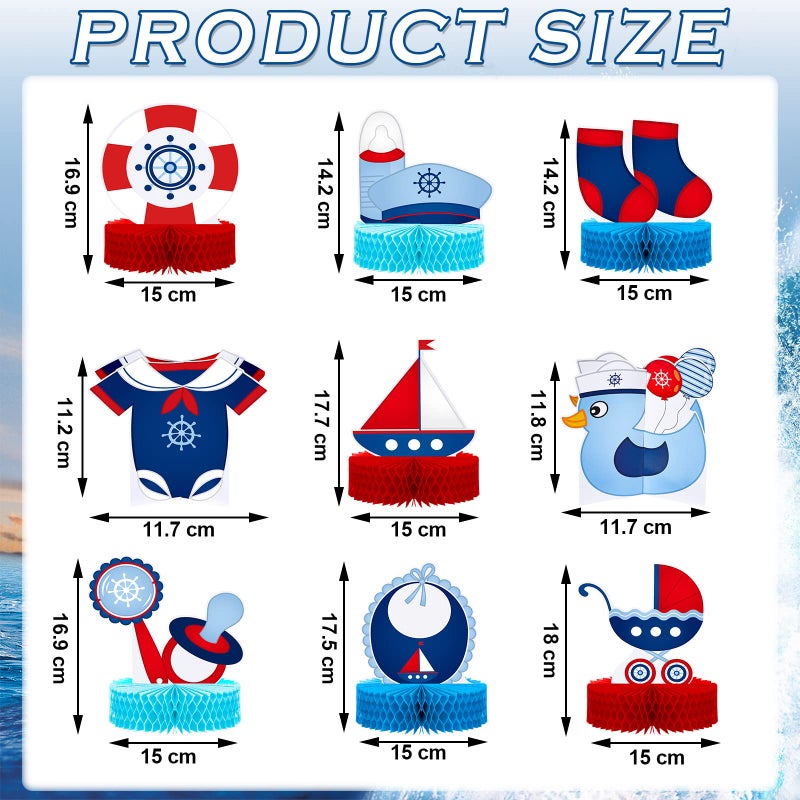 Leinuosen 9 Pcs Nautical Baby Shower Decorations Nautical Boy Honeycomb Centerpiece Table Topper Ahoy It's a Boy Baby Shower Party Supplies for Gender Reveal Newborn Party Decorations - Image 2