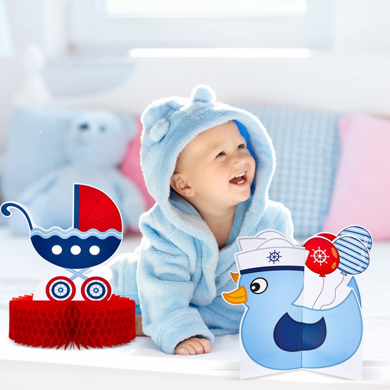 Leinuosen 9 Pcs Nautical Baby Shower Decorations Nautical Boy Honeycomb Centerpiece Table Topper Ahoy It's a Boy Baby Shower Party Supplies for Gender Reveal Newborn Party Decorations - Image 5