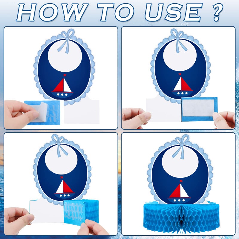 Leinuosen 9 Pcs Nautical Baby Shower Decorations Nautical Boy Honeycomb Centerpiece Table Topper Ahoy It's a Boy Baby Shower Party Supplies for Gender Reveal Newborn Party Decorations - Image 3