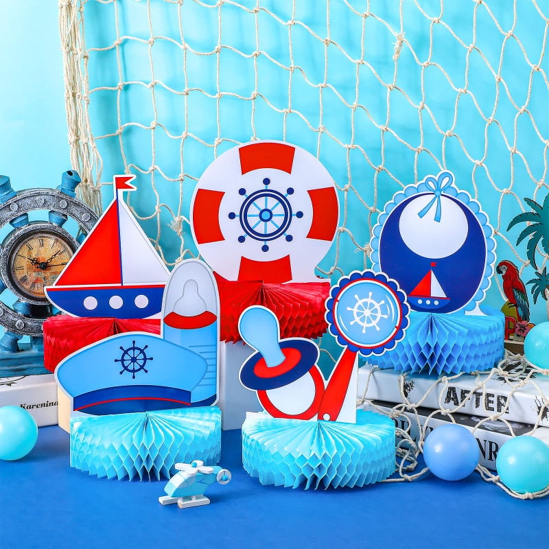 Leinuosen 9 Pcs Nautical Baby Shower Decorations Nautical Boy Honeycomb Centerpiece Table Topper Ahoy It's a Boy Baby Shower Party Supplies for Gender Reveal Newborn Party Decorations - Image 4
