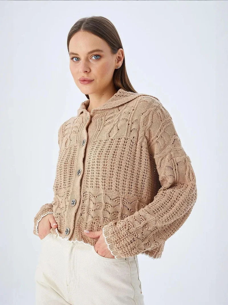 MixRay Mixray Textured Knitwear Cardigan with Button Closure