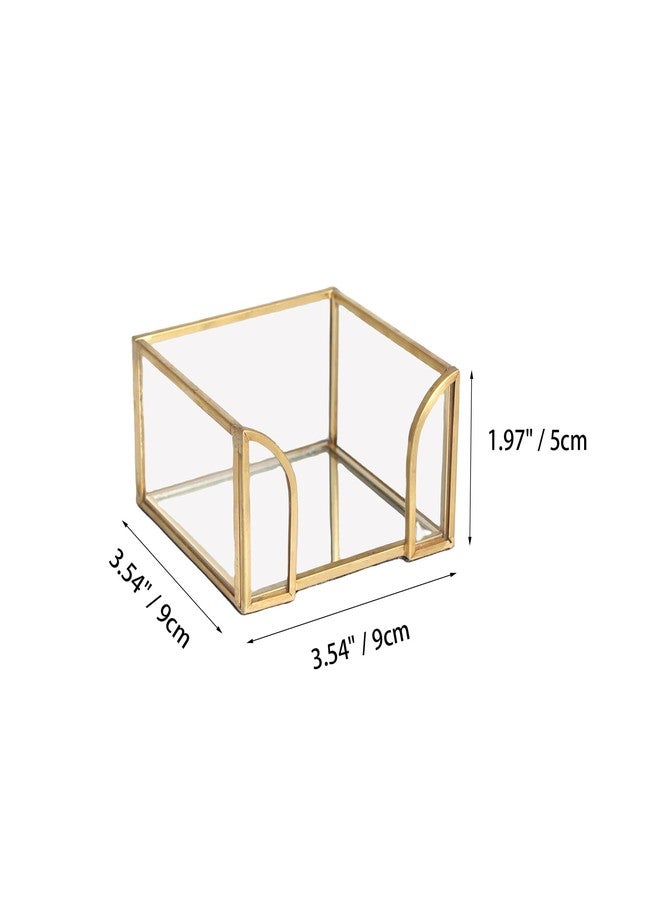 Feyarl Gold Glass 3x3 Sticky Note Pad Holder Desk Notes Dispenser Organizer Box for Post-it Notes Binder Clips Paper Clips Office Supplies Storage Decorative Desktop Accessory - Image 3