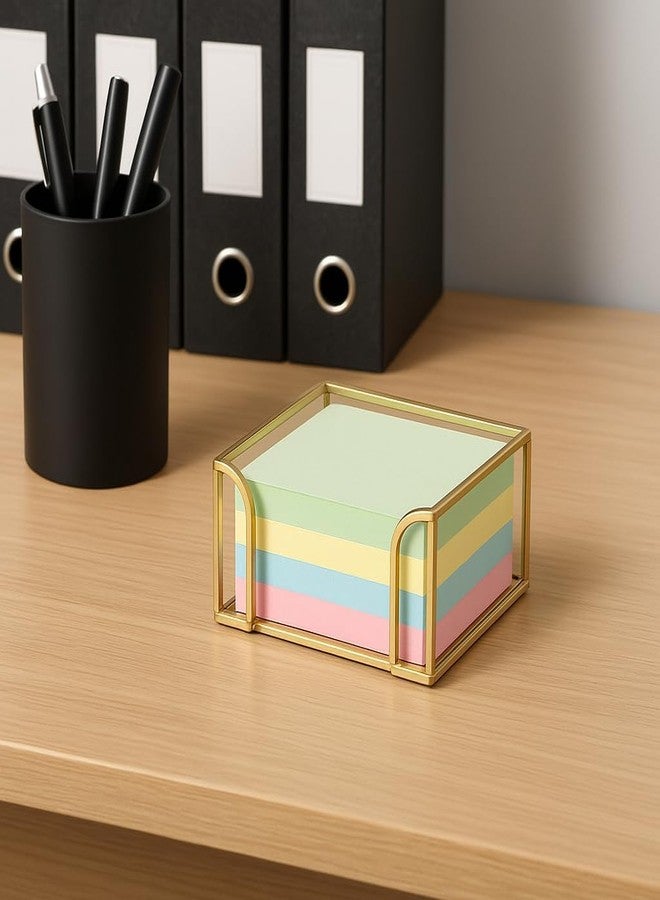 Feyarl Gold Glass 3x3 Sticky Note Pad Holder Desk Notes Dispenser Organizer Box for Post-it Notes Binder Clips Paper Clips Office Supplies Storage Decorative Desktop Accessory - Image 5