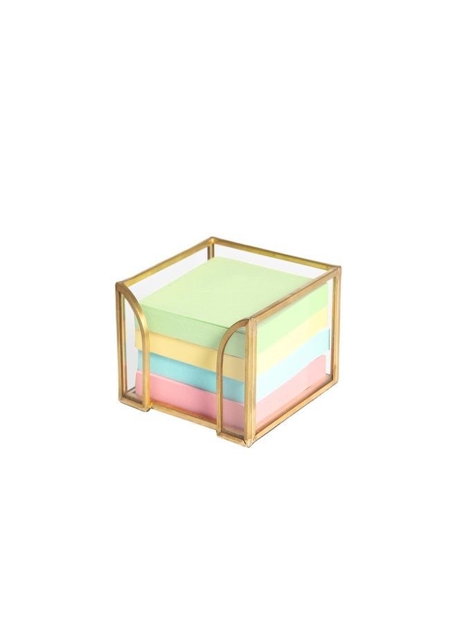 Feyarl Gold Glass 3x3 Sticky Note Pad Holder Desk Notes Dispenser Organizer Box for Post-it Notes Binder Clips Paper Clips Office Supplies Storage Decorative Desktop Accessory - Image 1