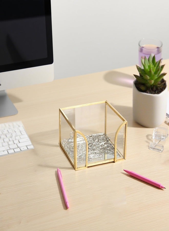 Feyarl Gold Glass 3x3 Sticky Note Pad Holder Desk Notes Dispenser Organizer Box for Post-it Notes Binder Clips Paper Clips Office Supplies Storage Decorative Desktop Accessory - Image 4