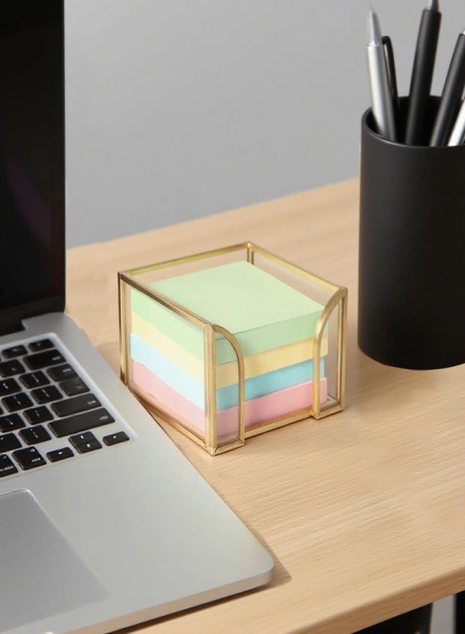 Feyarl Gold Glass 3x3 Sticky Note Pad Holder Desk Notes Dispenser Organizer Box for Post-it Notes Binder Clips Paper Clips Office Supplies Storage Decorative Desktop Accessory - Image 2