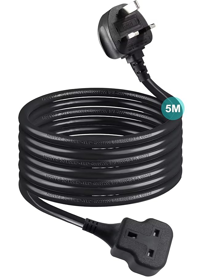 promass 5m Power Extension Lead, Heavy-Duty Single Socket with UK 3-Pin Plug, Fireproof Extension Cord for Outdoor, Garden, Warehouse, Home Renovation, Black (5M) - Image 1