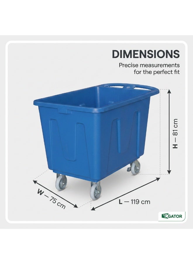 Gator Plastic Laundry Cart on Wheels | Extra Large Commercial Linen Trolley for Hotels, Hospitals & Laundries | 400 Ltr | Blue - Image 2