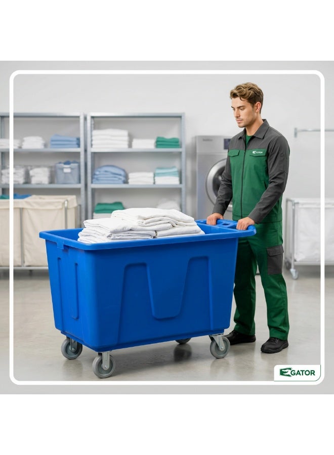 Gator Plastic Laundry Cart on Wheels | Extra Large Commercial Linen Trolley for Hotels, Hospitals & Laundries | 400 Ltr | Blue - Image 5