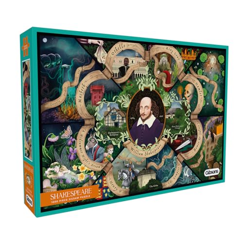 Gibsons Shakespeare 1000 Piece Jigsaw Puzzle for Adults Colourful Literary History Art by Anna Stead Premium Sustainable Made in America Challenging Educational Gift for Book Lovers Puzzlers - Image 1