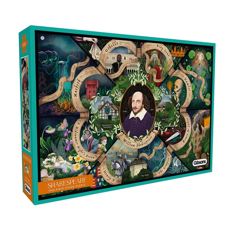 Gibsons Shakespeare 1000 Piece Jigsaw Puzzle for Adults Colourful Literary History Art by Anna Stead Premium Sustainable Made in America Challenging Educational Gift for Book Lovers Puzzlers - Image 3