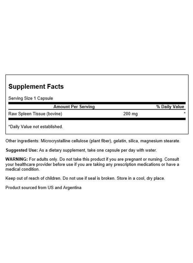 Swanson Raw Spleen Glandular 200 Milligrams 60 Capsules - Image 2