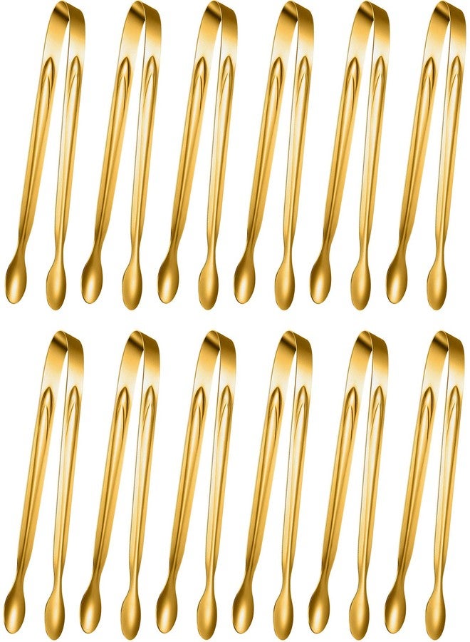 Gejoy 12 Pieces Mini Tongs Stainless Steel Small Sugar Serving Tongs for Charcuterie Board Appetizers Dessert Serving Food Tiny Party Danish Candy(6 Inch,Gold) - Image 1