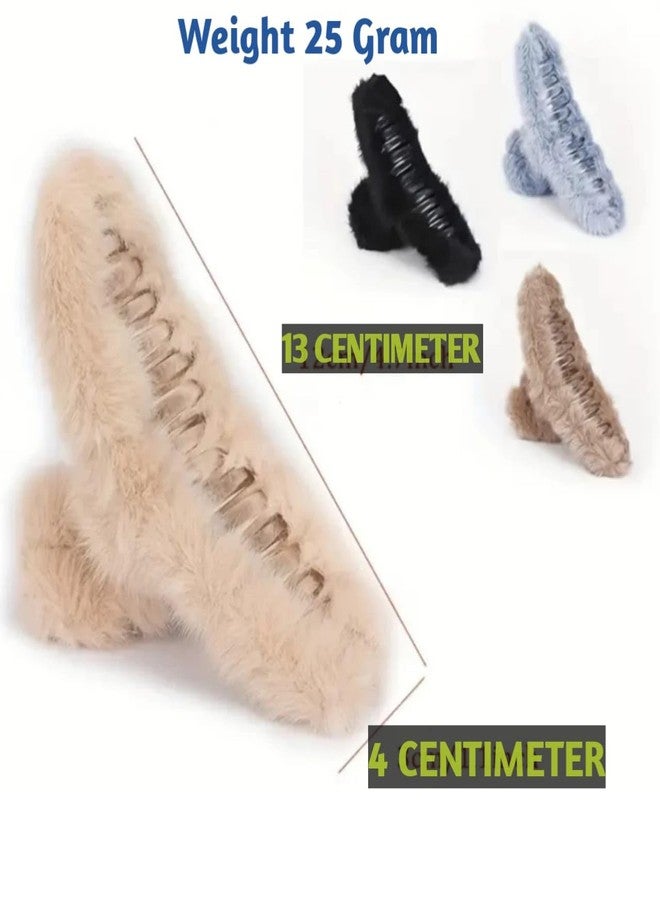 FULLFILLS Soft Faux Fleece Fur Large Hair Clutcher, Clip,Claw,Clamp,Fluffy Pack of 3 PCS Multicolour (Random Color) - Image 2