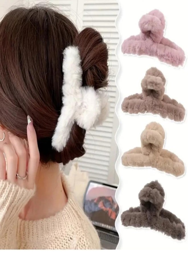 FULLFILLS Soft Faux Fleece Fur Large Hair Clutcher, Clip,Claw,Clamp,Fluffy Pack of 3 PCS Multicolour (Random Color) - Image 3