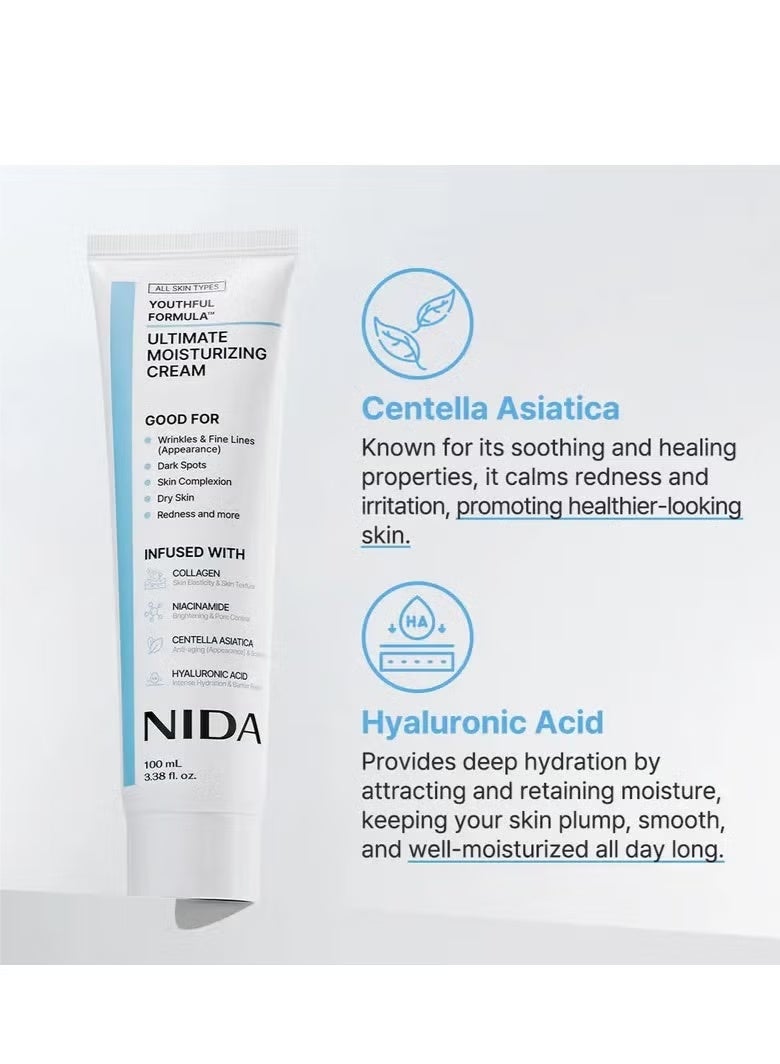 نيدا كريم الترطيب الفائق بتركيبة الشباب™ من عبوتين | سنتيلا أسياتيكا، نياسيناميد، حمض الهيالورونيك، كولاجين | التجاعيد، الخطوط الدقيقة، البقع الداكنة، جفاف البشرة، الاحمرار | 3.38 أونصة سائلة، 100 مل*2 - Image 4