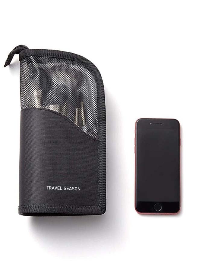 حامل فرش المكياج، حقيبة تنظيم فرش المكياج، حقيبة أدوات تجميل مقاومة للماء، حقيبة مكياج شبكية بسحاب، لون أسود - Image 3