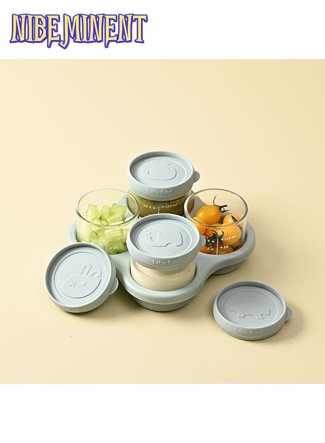 NIBEMINENT 4 Pack Glass Baby Food Storage Containers with Lids, Microwavable Baby Food Storage Containers, Baby Food Freezer Tray, Glass Baby Food Jars  - Image 1
