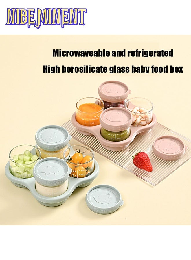 NIBEMINENT 4 Pack Glass Baby Food Storage Containers with Lids, Microwavable Baby Food Storage Containers, Baby Food Freezer Tray, Glass Baby Food Jars  - Image 2