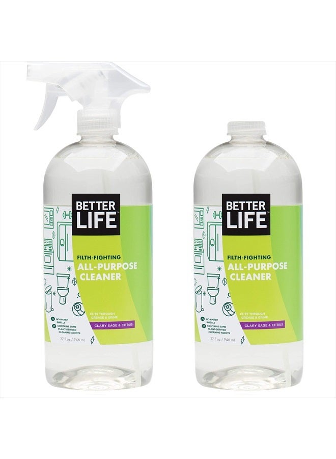 Better Life All Purpose Cleaner - Multipurpose Home and Kitchen Cleaning Spray for Glass, Countertops, Appliances, Upholstery & More - Multi-surface Spray Cleaner - 32oz (Pack of 2) Clary Sage/Citrus - Image 1