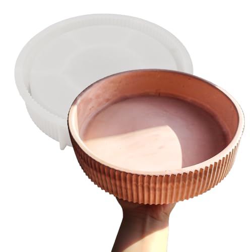 Wehous Large Round Striped Tray Resin Mold, Tray Silicone Molds with Edge, Container Bowl Candle Makeup Holder Plant Pot Molds for Epoxy Resin Gypsum Concrete Cement Casting Craft Kit Home Decor - Image 1