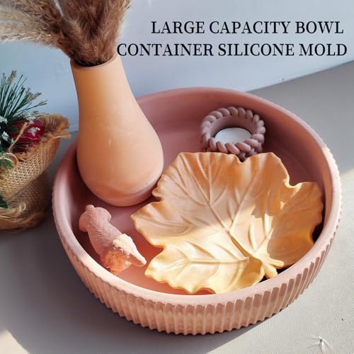 Wehous Large Round Striped Tray Resin Mold, Tray Silicone Molds with Edge, Container Bowl Candle Makeup Holder Plant Pot Molds for Epoxy Resin Gypsum Concrete Cement Casting Craft Kit Home Decor - Image 2