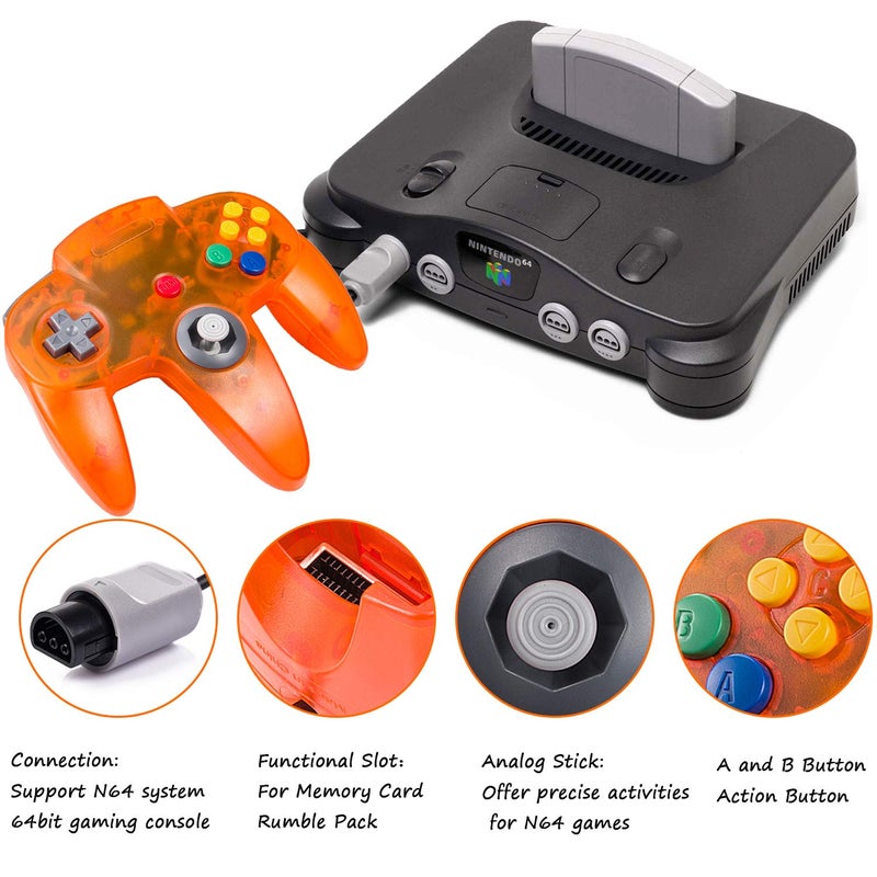 miadore Classic N64 Controller Joystick Remote for N64 Video Game System N64 Console-Clear Orange - Image 3