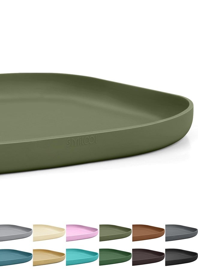 SMILOOL Small Silicone Pet Food Mat with Raised Edge for Food and Water Bowl, Square Dog Feeding Mats, Cat Food Trays for Floor Waterproof, Rubber Tray for Dogs and Cats, 12 x 12 x 0.7 Light Olive Green - Image 1