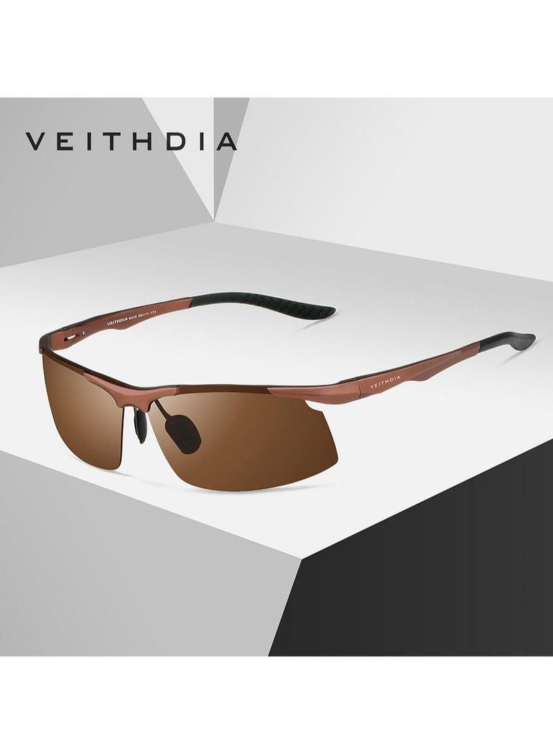 Veithdia نظارات شمسية للرجال، إطار نصف رياضي من الألومنيوم والمغنيسيوم، نظارات شمسية بساق زنبركية، نظارات صيد مستقطبة للقيادة - Image 1