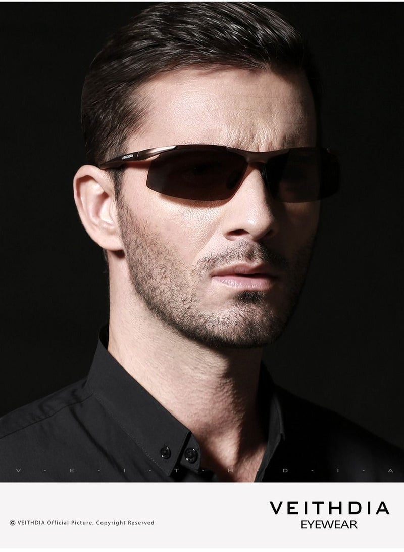 Veithdia نظارات شمسية للرجال، إطار نصف رياضي من الألومنيوم والمغنيسيوم، نظارات شمسية بساق زنبركية، نظارات صيد مستقطبة للقيادة - Image 4