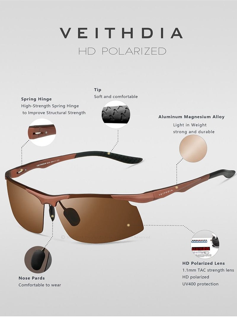 Veithdia نظارات شمسية للرجال، إطار نصف رياضي من الألومنيوم والمغنيسيوم، نظارات شمسية بساق زنبركية، نظارات صيد مستقطبة للقيادة - Image 3
