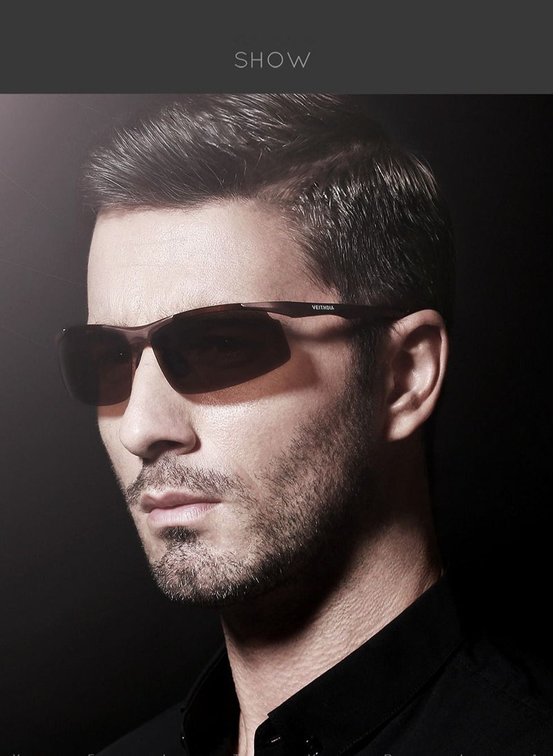 Veithdia نظارات شمسية للرجال، إطار نصف رياضي من الألومنيوم والمغنيسيوم، نظارات شمسية بساق زنبركية، نظارات صيد مستقطبة للقيادة - Image 2