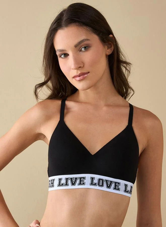 Splash FAV Slogan Print Support Bra and Brief Set