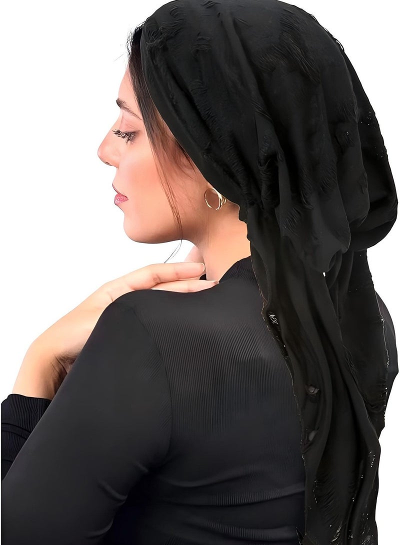 روكيس أغطية الرأس النسائية الحجاب الكيميائي أغطية الرأس المنحنية المربوطة مسبقًا وشاح الرأس المألوف المتعثرة الريش أغطية الرأس خفيفة الوزن عمامة قبعة صغيرة سوداء - Image 1