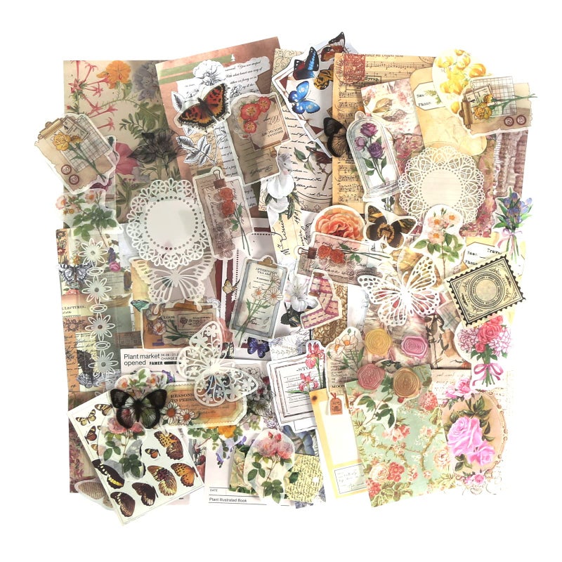 Vintage Scrapbooking Stickers Pack 260pcs Vintage Stickers Retro  Flower and Butterfly