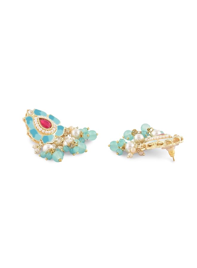 erorex Pink And Green Lotus Design Meenakari Choker Necklace Earring And Ring Set For Women Zpfk14755  - Image 5