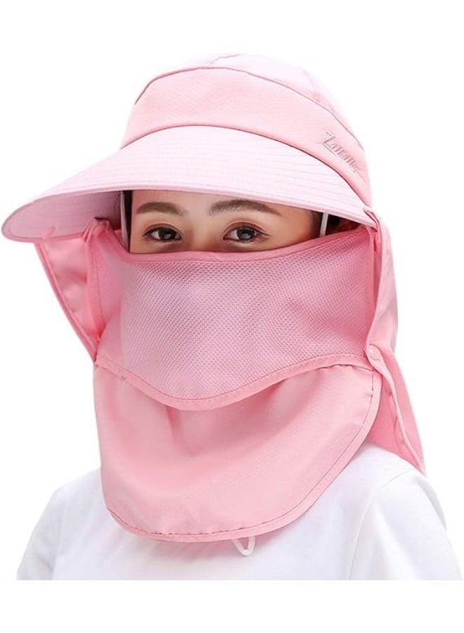 Women Sun Wide Brim UV Protection Fishing Hats Foldable Ponytail Summer Hat with Detachable Flap - Image 1